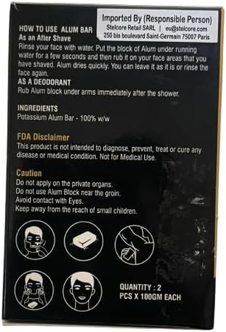 Shaving Alum Bar 100G X 2 Bars | Premium Quality Potassium Shaving Alum Bars, 3.53Oz Each | No Fragrance | Stops Bleeding Due to Minor Nicks & Cuts after Shaving