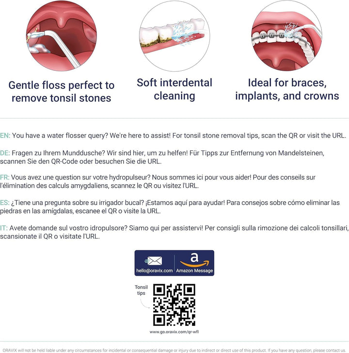 Manual Water Flosser | Tonsil Stone Irrigator | Soft Floss Remover | Mini Tonsil Cleaner | Travel, Teeth Cleaning Space | Orali