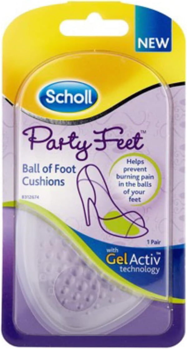 Scholl Party Feet Ball of Foot Gel Cushions with Gelactiv Technology, Non-Slip, Help Prevent Foot Pain - Suitable Most Shoes Including High Heels and Stilettos. Universal Size, 1 Pair of Cushions