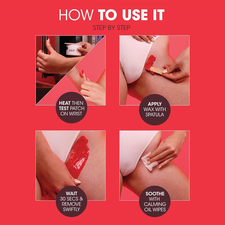 Brazilian & Bikini Wax Kit, Strip Free Hard Wax, Intimate Waxing Kit, Includes 3 Wooden Spatulas, 3 X Oil Wipes & Hot Wax 140G