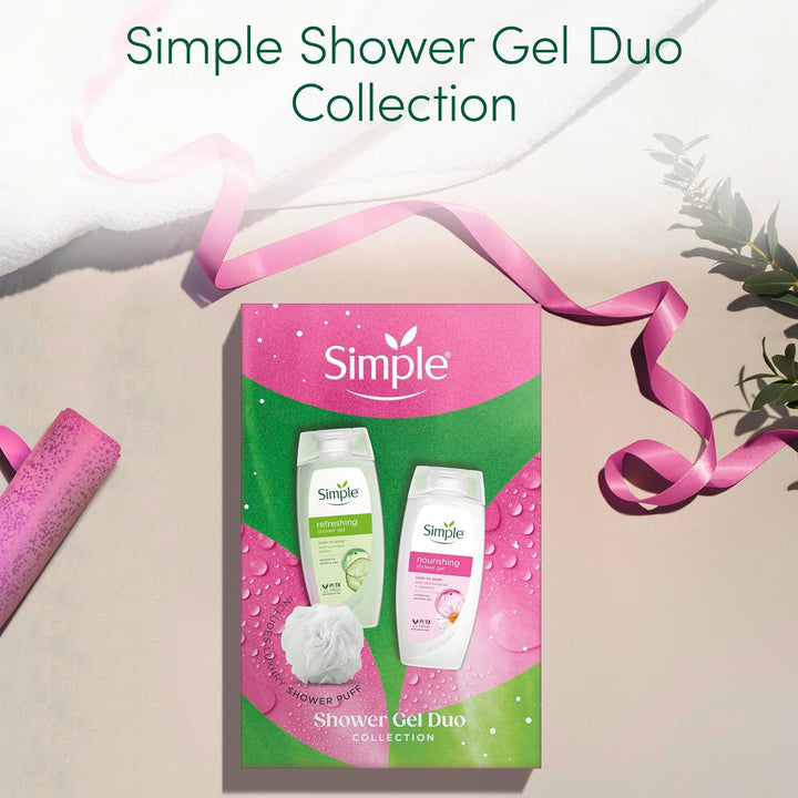 Shower Gel Duo Collection Gift Set with Two Shower Gels and a Luxury Shower Puff Perfect Gifts for Her 2 Piece