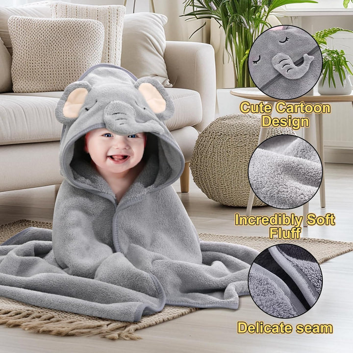 3 Pcs Hooded Baby Towel, Ultra Soft Newborn Towels, Unique Animal Design Baby Towel Set with Hood, Super Absorbent, Baby Essentials for Newborn, for Newborn Baby Boy and Girl, 80X80Cm