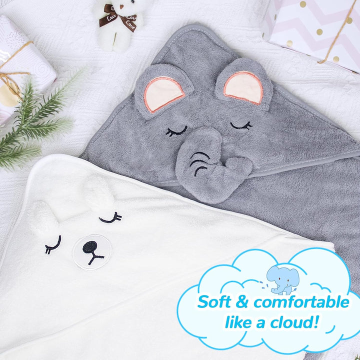 2 Pcs Hooded Baby Towel Set, Animal Design, Super Absorbent, Bath Towel Set for Boys & Girls Newborn