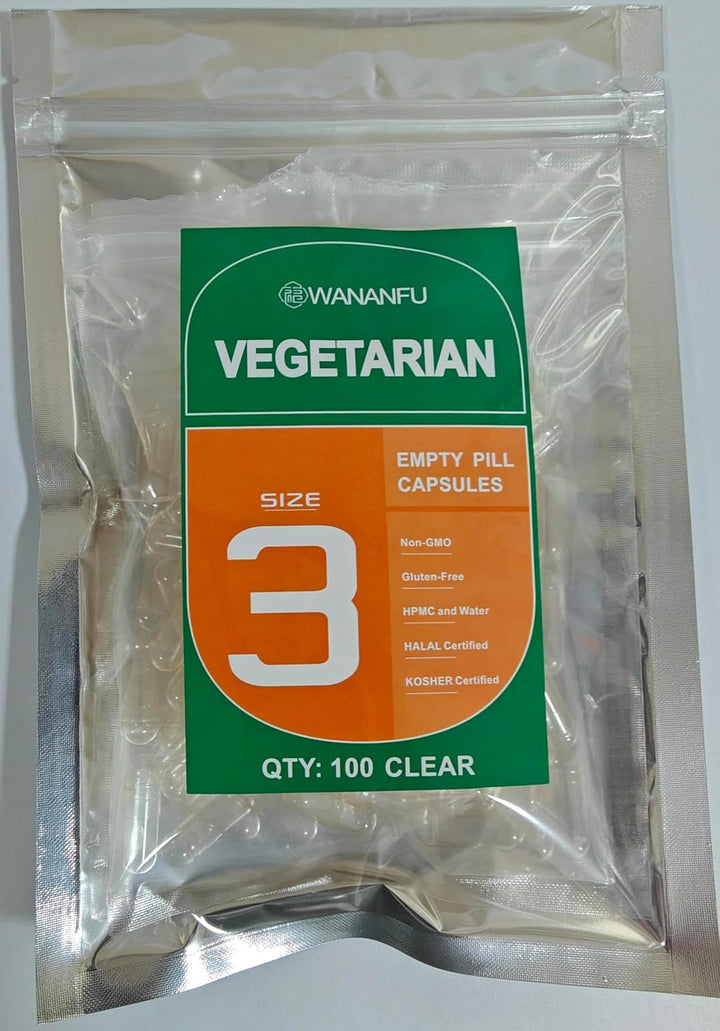 Size 3 Empty Capsules Vegetarian (100 Count) Bundle with 2 Micro Lab Spoons, Compatible with Capsule Filling Machine Size 3