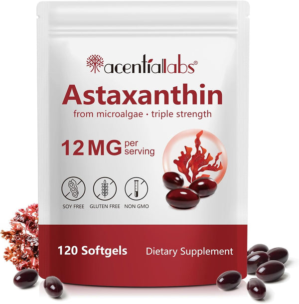 Astaxanthin Supplements 12Mg 120 Softgels, Premium Astaxanthin Antioxidant Supplement, Supports Eye, Skin, Joint, Brain, Heart & Immune System Health, Fresh Microalgae Source, Non-Gmo & No Gluten