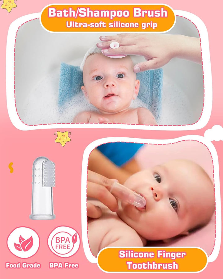 12Pcs Baby Healthcare and Grooming Kit, Newborn Essentials Stuff, Baby Safety Health Nursery Care Set with Nail Files Clippers, Hair Brush, Comb and More for New Born Infant Toddlers Boys Girls - Pink