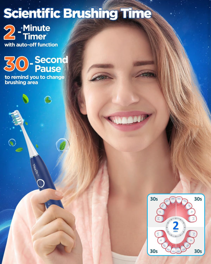 Sonic Electric Toothbrush for Adults and Kids - Sonic Toothbrush with 8 Toothbrush Heads (3 Types) and 5 Modes, 120 Days Battery Life, 50000 VPM, Travel Case and Wall Holder, 2 Minute Timer, USB C