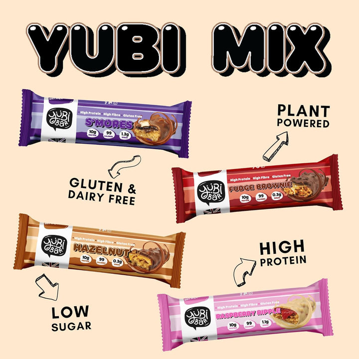 Yubi Mix Variety Box 12 Pack - Protein Bars - 99 Calories, High Protein, High Fibre, Low Sugar, Gluten Free and Dairy Free - Healthy Snacks/Nutrition Bar - Chocolate Bars - 420G