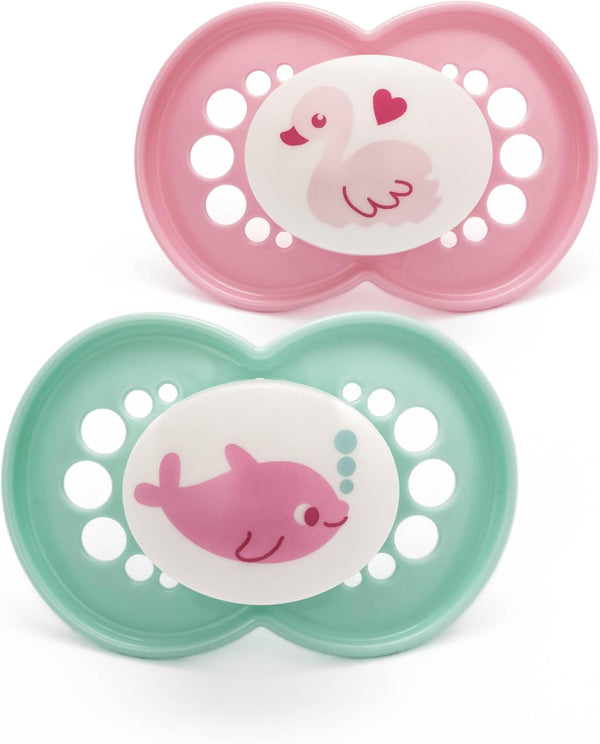 Original Soothers | 16 plus Months | Pack of 2 | Comes in Dummy Steriliser Box | Sustainable Materials | Baby Accessories | Pink (Various Designs)