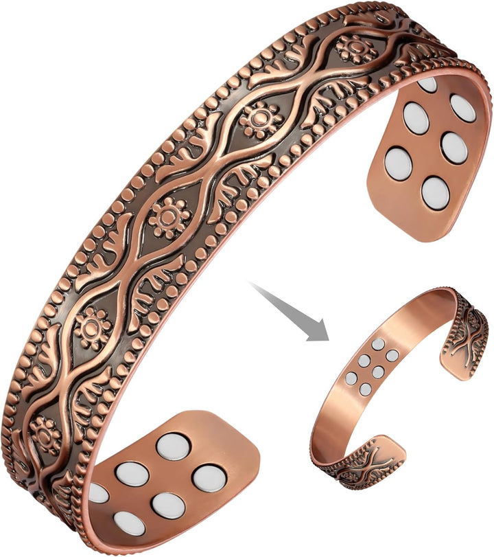 Copper Bracelets for Men Women,Tree of Life and Celtic Knot Design Copper Magnetic Bracelets Cuff Bangle with 12Pcs Powerful Magnets(Each 3800 Gauss), Brazaletes Jewelry with Gift Box