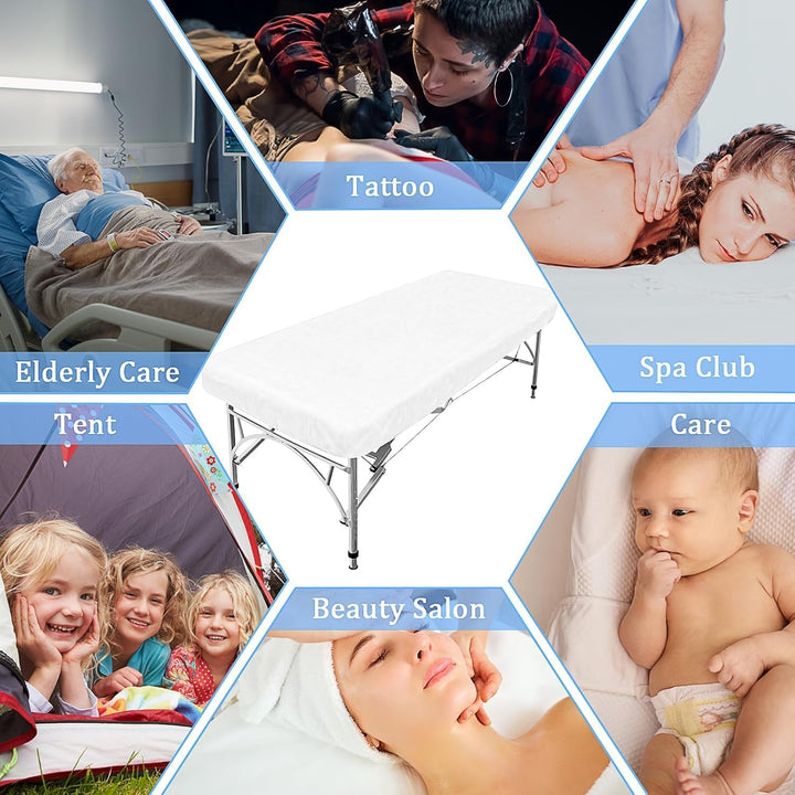 40 Pcs Disposable Fitted Sheets with Elastic, Disposable Massage Bed Sheets Covers for Spa Beauty Salon Waterproof Oil-Proof (White, 220 X 100 Cm)