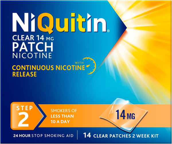 14 Mg Nicotine Patch - Step 2 - Stop Smoking Aid Therapy - 14 Clear Patches for 2 Weeks Treatment - 24H Craving Control - Invisible Nicotine Patches