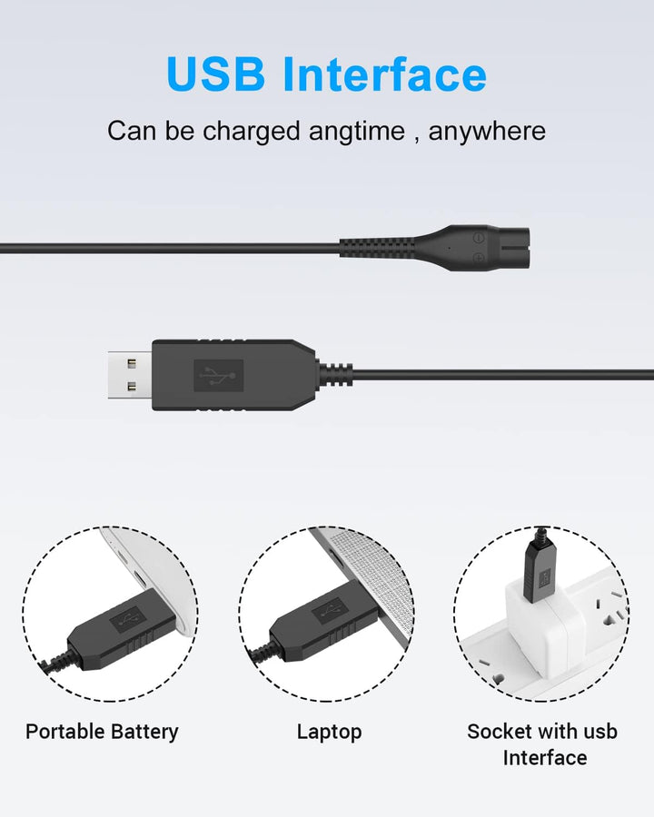 4.3V A00390 Charger Cable Compatible with Philips One Blade QP2520, QP2620, MG3720, MG3730, MG5730, BT3206, MG3710, MG5720, BT3208 Shaver Charging Cable, 5Ft USB Razor Power Cord