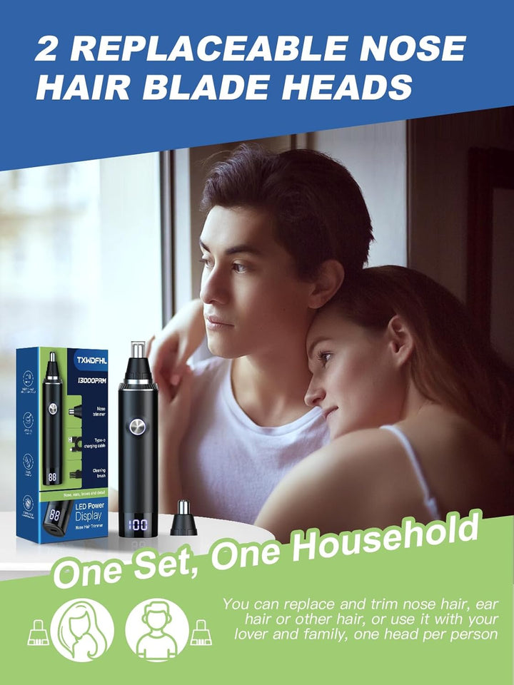 Rechargeable Nose Hair Trimmer for Men and Women, 2025 Upgrade, Painless USB Nose Trimmer,Facial Hair Removal, Easy to Clean, Dual Edge Blades, IPX7 Waterproof