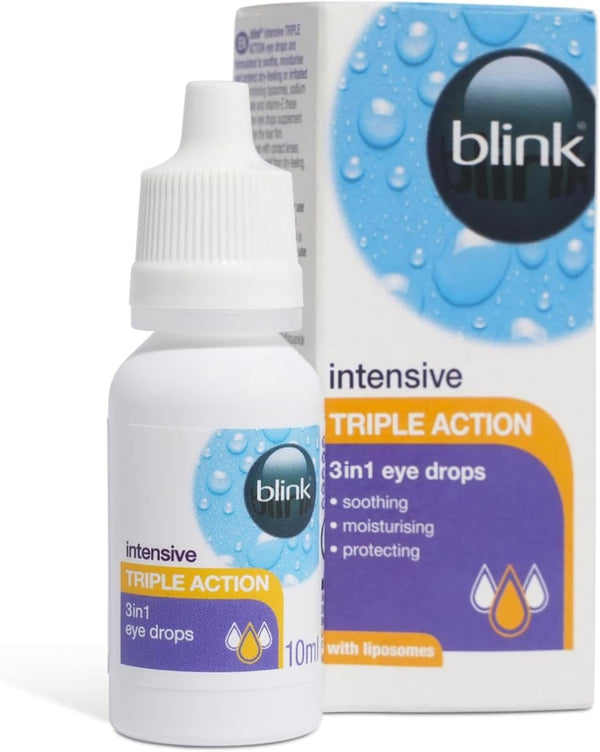 Intensive Triple Action Eye Drops for Dry, Tired & Irritated Eyes - Refreshing & Moisturising Eye Drops with Liposomes, Hyaluronate and Vitamin E, Suitable for Contact Lens Users, 10Ml