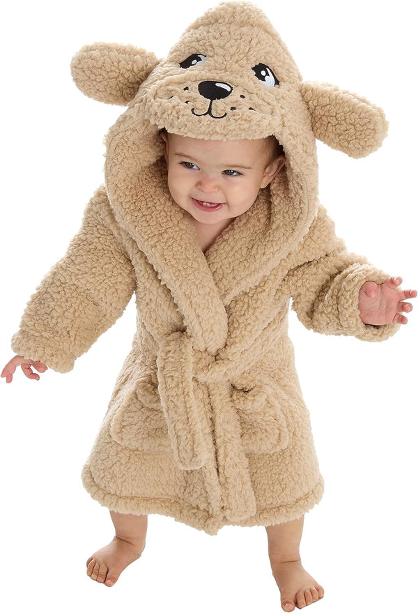 Baby Boys Girls Unisex Animal Hooded Snuggle Fleece Dressing Gown Thick Warm Robe Bathrobe 0-12 Months