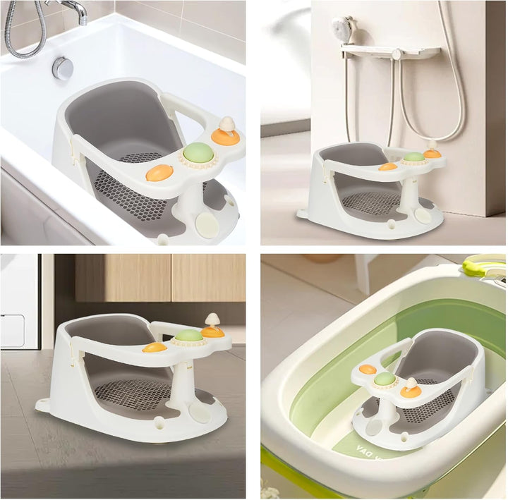 Baby Bath Seat 6 Months+ Child Bath Tub Non-Slip Baby Bath Chair with Toys, Water Jug, Grey New