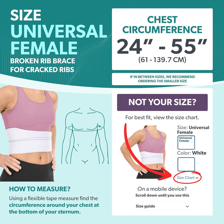 Broken Rib Brace | Elastic Chest Wrap Belt for Cracked, Fractured or Dislocated Ribs Protection, Compression and Support (Female - Fits 28"-60" Chest)
