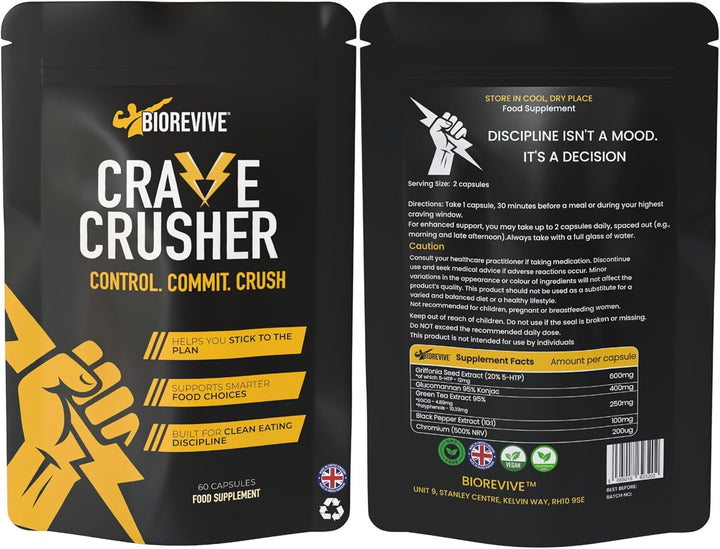 Crave Crusher – Appetite Suppressant with 5-HTP, Glucomannan, Green Tea, Chromium & Black Pepper for Craving Control, Metabolism Support & Weight Management