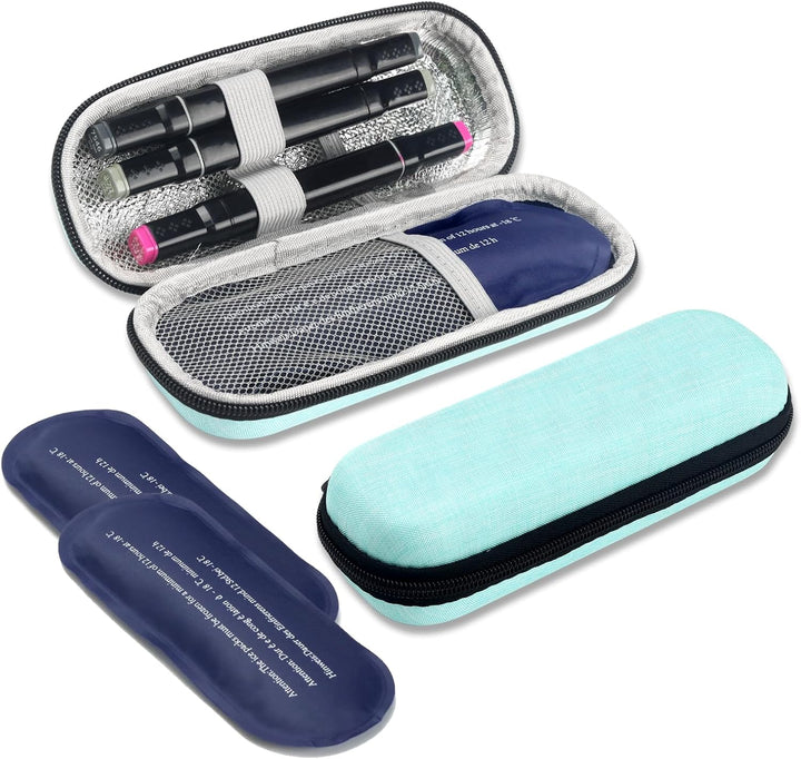 Insulin Cooler Travel Case, Portable Medication Diabetic Cooler Organizer Bag Insulin Carry Case with 2 Ice Packs for Travel Daily Life (Blue)