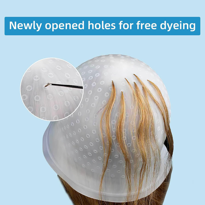 Pre-Punched with Holes Silicone Highlight Caps Hair Color Set with Coloring Hair Hook, Reusable Hair Tools for Salon & Home Use, DIY Hair Dyeing Tools for Women & Men (2)