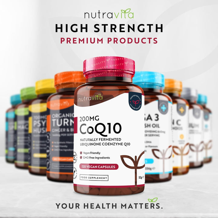 Coq10 200Mg - 120 Vegan Capsules of High Strength Co Enzyme Q10 (4 Months Supply) - 100% Pure and Naturally Fermented Ubiquinone Coenzyme - No Synthetic Additives - Made in the UK by