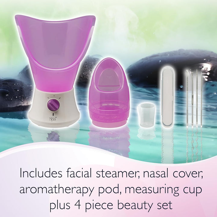 Sensio Spa Facial Steamer & Nasal Inhaler with Aromatherapy Pod & 4 Piece Beauty Tools Set, Face Steam Inhale, Deep Clean & Clear Sinuses at Home Spa, Unclogs & Opens Pores, Removes Blackheads