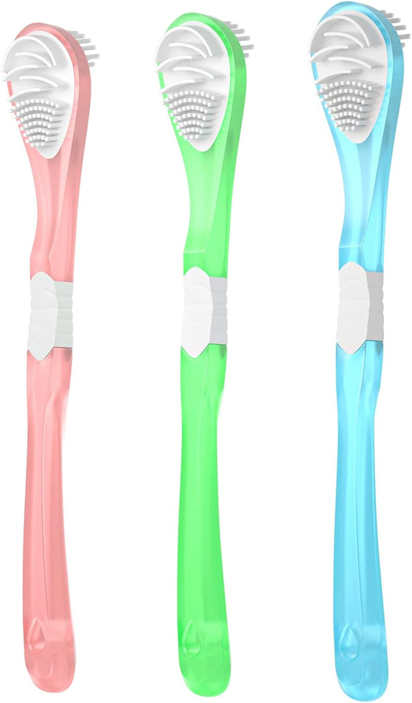 3-Color 3 Pack Adult Tongue Scraper and Tongue Cleaning Brush Double-Sided Soft Tongue Coating Brush, Portable Food-Grade Oral Massage Brush