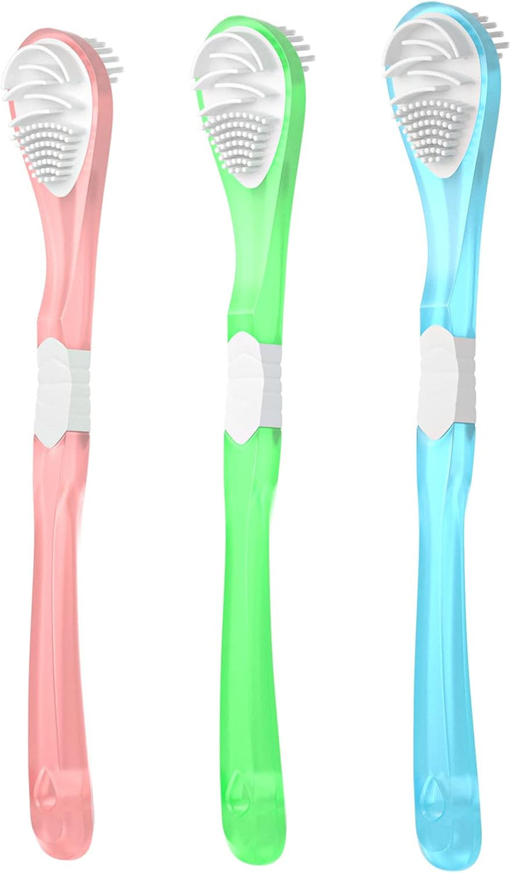 3-Color 3 Pack Adult Tongue Scraper and Tongue Cleaning Brush Double-Sided Soft Tongue Coating Brush, Portable Food-Grade Oral Massage Brush