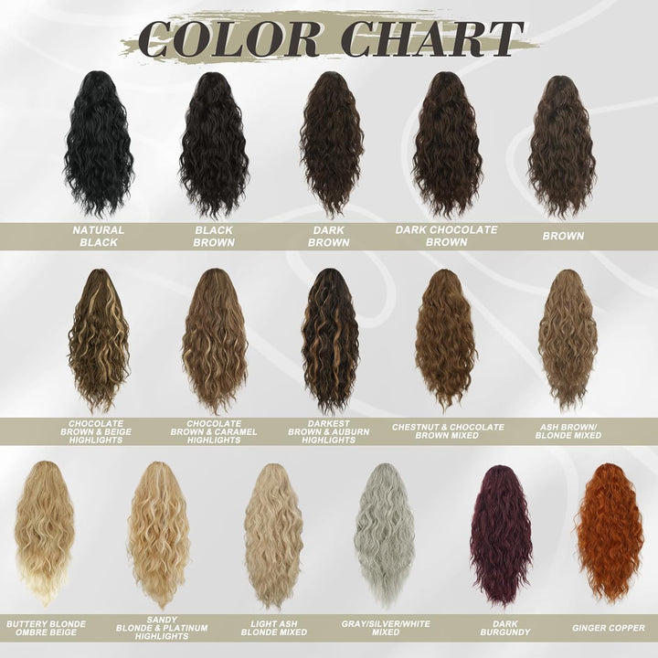 Ponytail Extension, Black Hair Claw Clip in Extensions Long Curly Wavy Hairpieces Drawstring for Natural Soft Synthetic Daily Use Party (18'', Black), 18 Inch