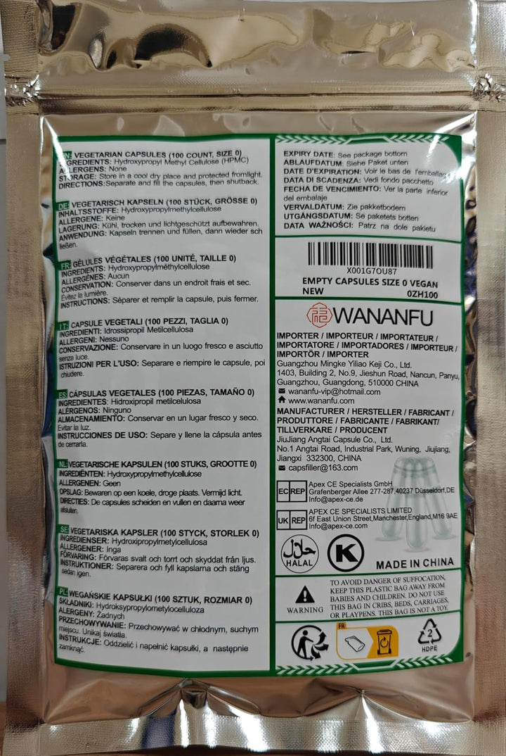 Size 0 Empty Capsules Vegetarian (100 Count) Bundle with Micro Lab Spoon with Powder Tamper, Compatible with Capsule Filling Machine