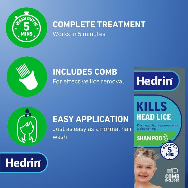 Head Lice Shampoo and Comb Kit, Kills Head Lice and Eggs in 5 Minutes, 8 Treatments, Clinically Tested, Suitable for Adults and Children, 200Ml, (Formerly All-In-One - Packaging May Vary)