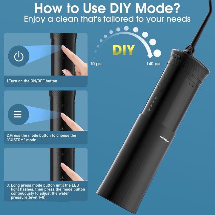 Mini Travel Water Flosser, Portable Cordless Oral Irrigator: 3+1 Modes with DIY Water Pressure Dental Flosser, IPX7 Waterproof, Telescopic Tank, 6 Jet Tips for Braces and Bridges Care