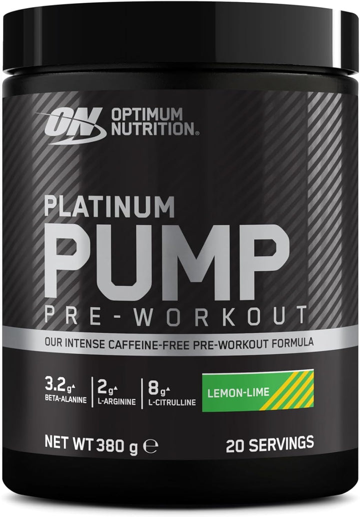 on Platinum Pump Pre-Workout, Intense Caffeine-Free Pre-Workout Food Supplement with Fruitflow, Beta-Alanine, L-Arginine, L-Citrulline, Blue Raspberry Flavour, 20 Servings, 380 G
