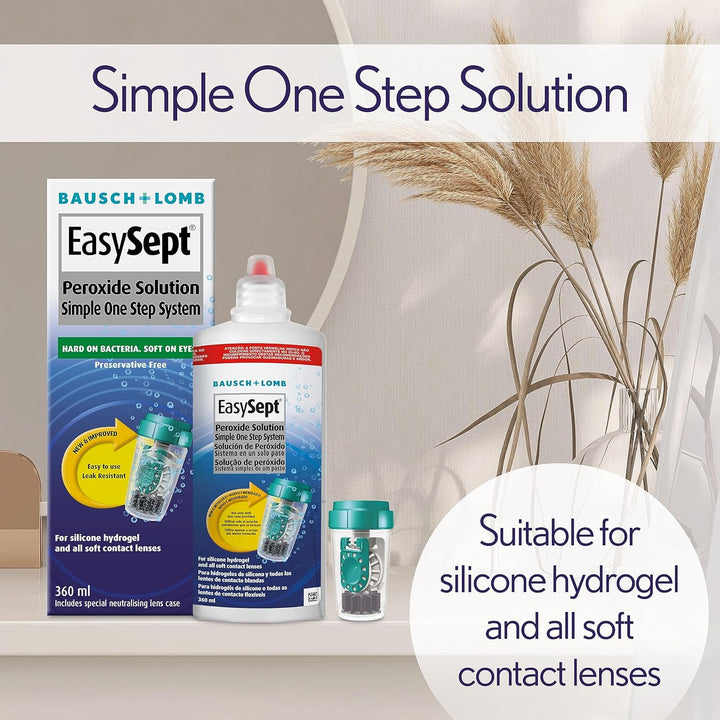 Peroxide Solution, 360Ml - Contact Lens Solution with a Simple One Step System for Disinfection of Soft Contact Lenses, Lens Case with Neutralising Disc Included, Suitable for Sensitive Eyes