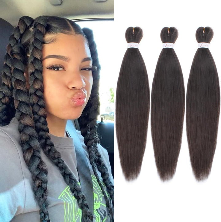 3 Packs Pre Stretched Braiding Hair Extension Yaki Texture EZ Braids Hair for Coi Leray Braids Black Braiding Crochet Hair Extensions /30 Inch 1B#