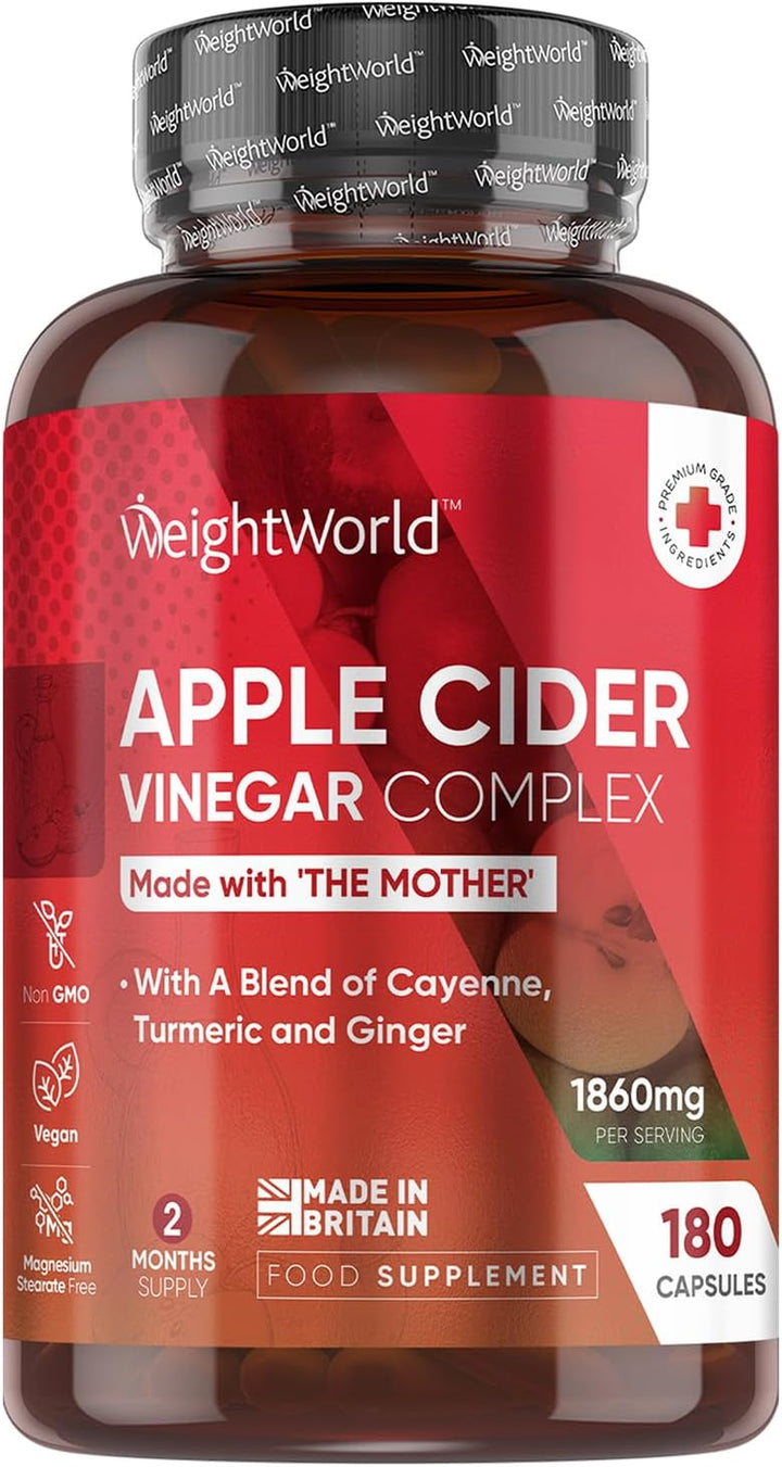 Apple Cider Vinegar Capsules 1860Mg - 2 Months Supply - 180 Capsules - Apple Cider Vinegar with Mother - with a Blend of Cayenne Pepper, Turmeric & Ginger Root - Non-Gmo & Vegan-Friendly