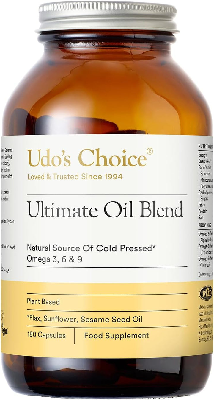 Ultimate Oil Blend Capsules - Vegan Omega 3 6 9 from Cold-Pressed Plant Oils - Flaxseed, Evening Primrose, Sunflower - Heart, Brain, Skin, Hormone Support - 60 Capsules – 30 Servings