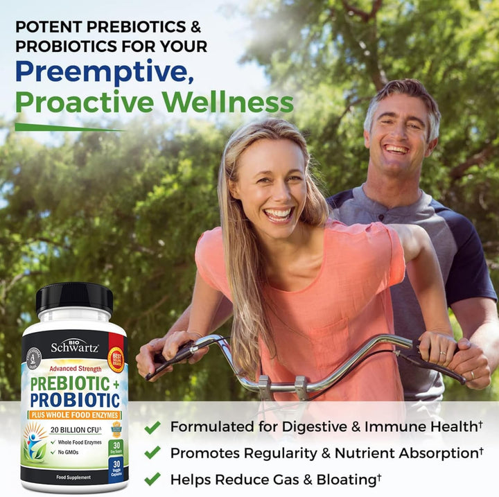 Probiotic and Prebiotic Capsules - Supports Digestive Health & Bloating Relief for Women & Men - Pre and Probiotics for Gut Health Supplements with Whole Food Enzymes - Non-Gmo, Gluten Free - 30 Ct.