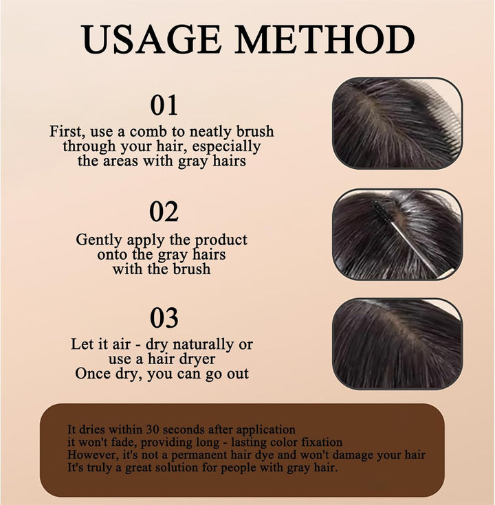 Quick Dry Gray Root Cover up Hair Mascara Stick - Smudge-Proof Temporary Root Touch up for Women Men - Concealer for Mustache and Beards in Brown