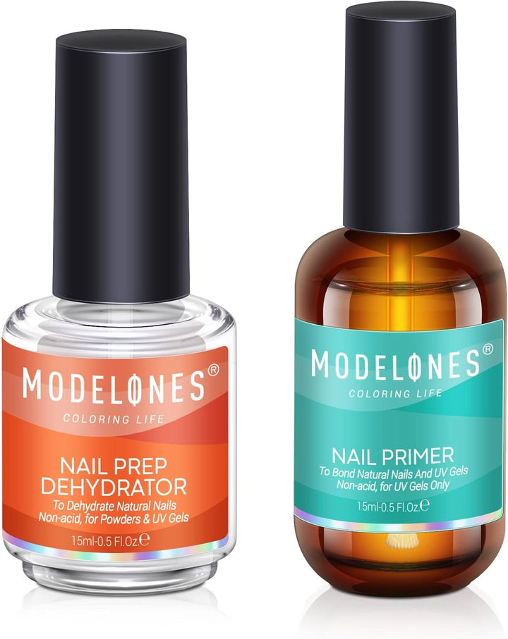 Professional Gel Nail Polish Primer, 2Pcs 15Ml Acid Free Natural Nail Prep Dehydrate, Air Dry Superior Bonding Primer for Acrylic Powder Supplies Set