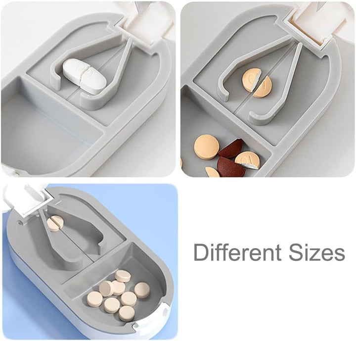 Pill Cutter Travel Portable Tablet Cutter with Blade and Storage Compartment，Pill Box Organiser, Small or Large Pills Cut in Half Quarter for Pills Tablets (White)