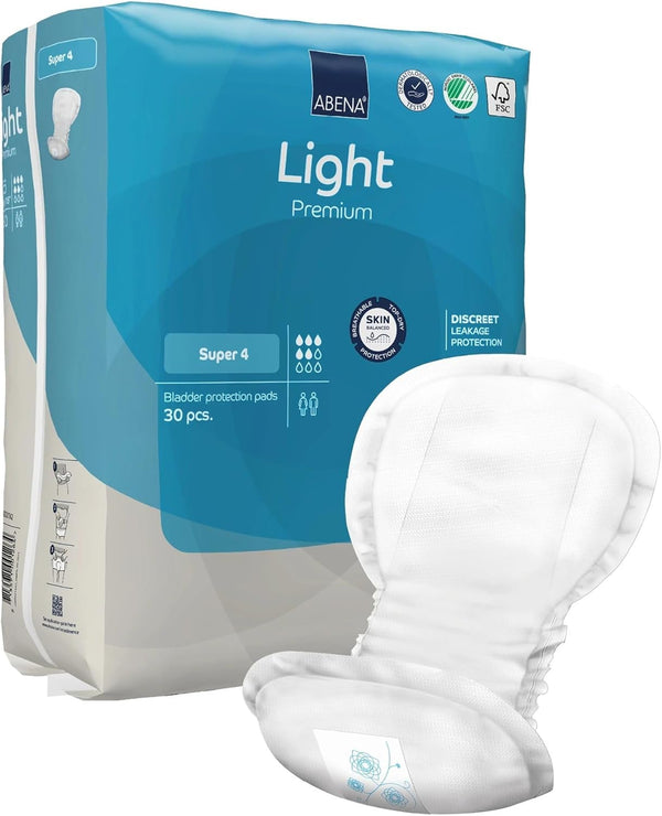 Light Incontinence Pads, Eco-Labelled Women'S Pads Adults, Breathable and Comfortable with Fast Absorption and Protection, Light Maxi 4, White, 850 Ml, 30 PK