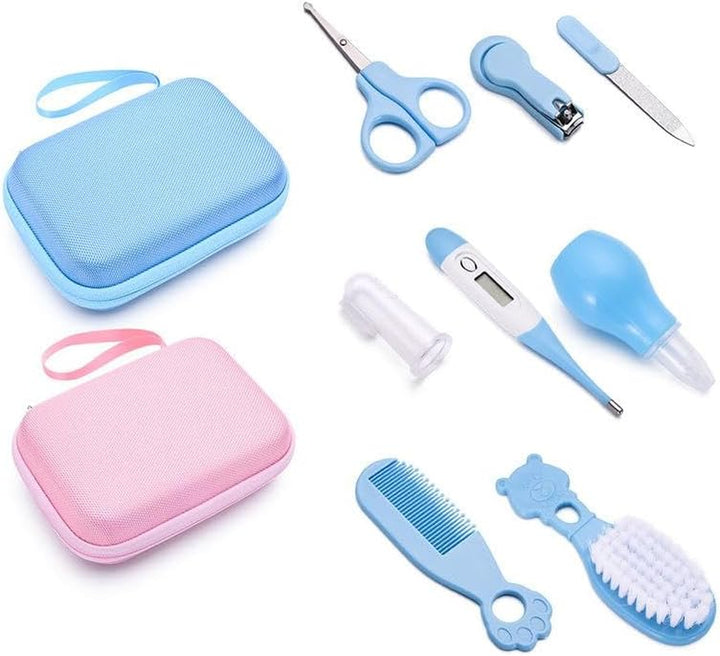 GUGU Baby 8 in 1 Baby Grooming Kit Newborn Baby Care, Blue or Pink, Baby Hair Nail Thermometer Care Set, Baby Healthcare Set for Infant, Toddler Girls & Boys Manicure Set (Blue)