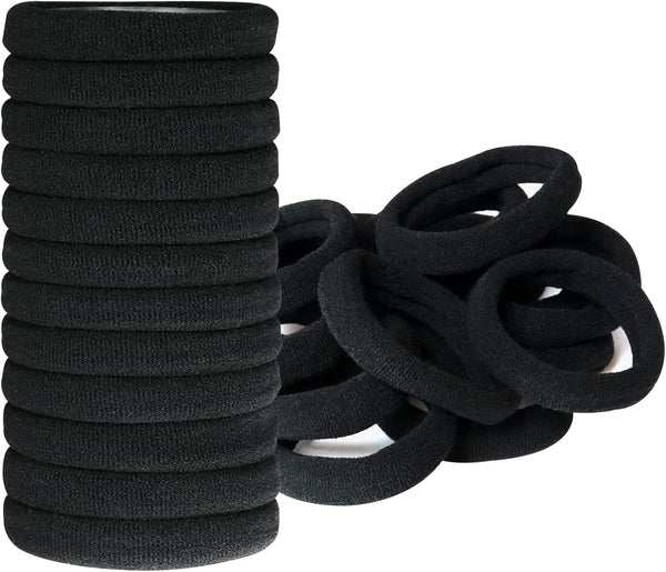 Elastic Hair Bands, 50 Pcs Hair Ties Hair Bobbles Ponytail Holder Headbands, 8 Mm Soft Seamless Hairbands, No Metal Hair Bobbles Elastic Hair Bands for Women Men Girls Kids (Black)
