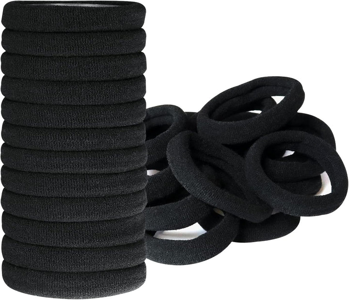 Elastic Hair Bands, 50 Pcs Hair Ties Hair Bobbles Ponytail Holder Headbands, 8 Mm Soft Seamless Hairbands, No Metal Hair Bobbles Elastic Hair Bands for Women Men Girls Kids (Black)