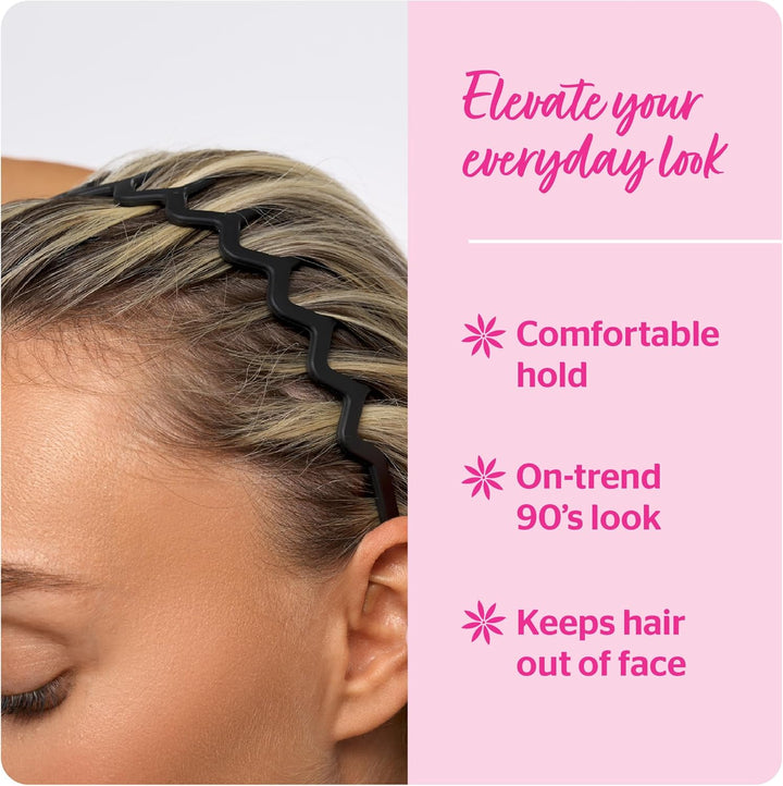 Neutral Zig Zag Headbands – 3 Pack | Stylish Wavy Hair Bands for Women & Girls | Comfortable, Non-Slip, Everyday Hair Accessories