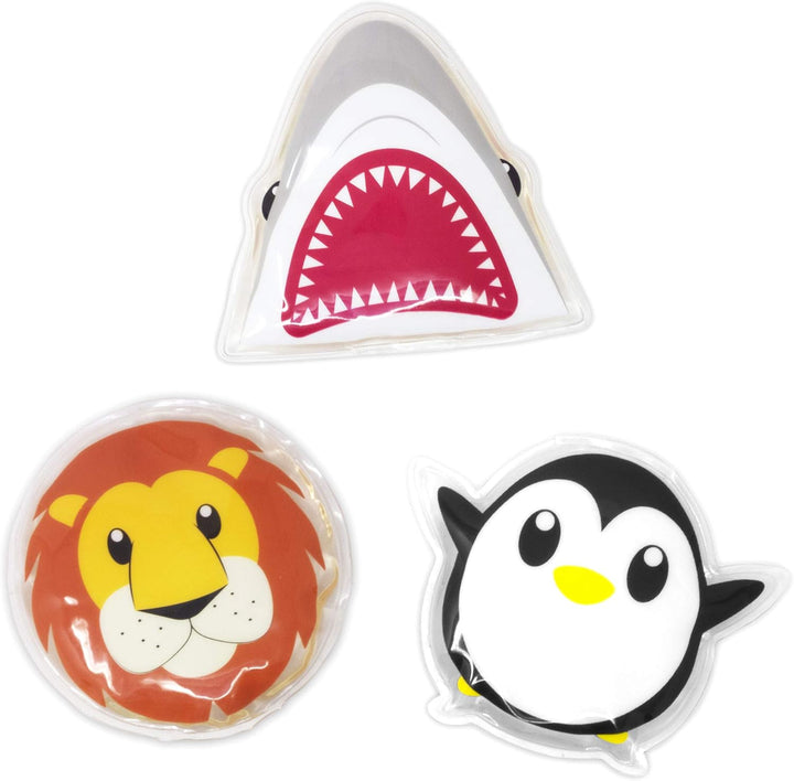 Cold Compress for Kids, Reusable Kids Ice Pack - Fever, First Aid, Boo Boos, Pain Relief, Bruises - Warm Soother for Toddler Headache, Bumps, Injury - 3 Pack for Boys (Shark, Penguin, Lion)