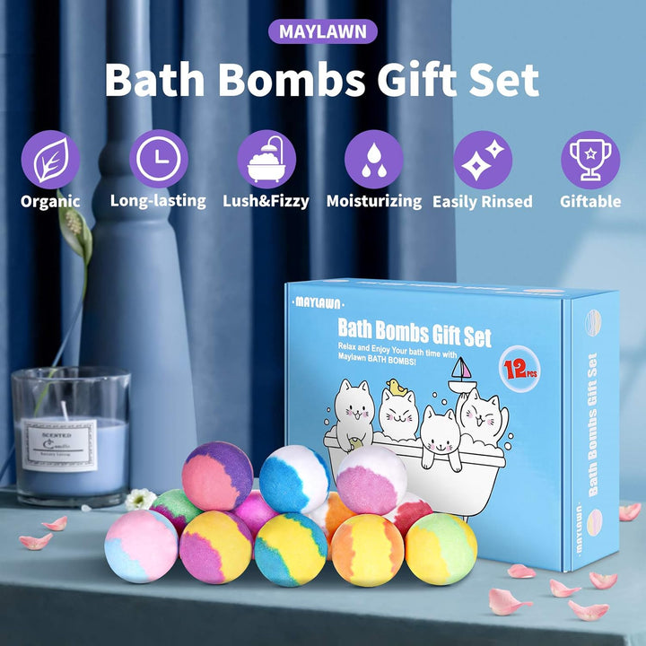 Bath Bombs Gift Set, 12Pcs Handmade Fizzy Bubble Bath Bombs, Vegan & Cruelty Free, Perfect for Bubble and Spa Bath, Birthday Mothers Day Gifts Idea for Her/Him, Wife, Girlfriend