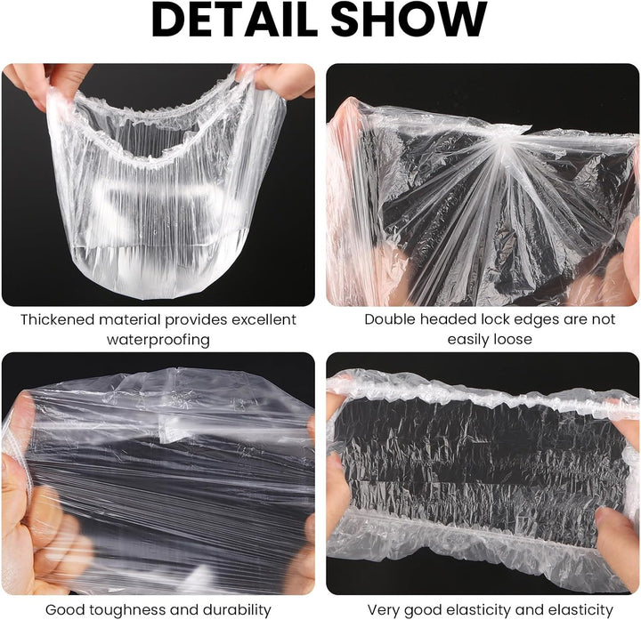 100PCS Disposable Shower Caps,Waterproof Hair Caps,Multi-Purpose Thickened Plastic Elastic Bath Caps for Women, Home Use,Hair Salon, Spa, Travel, Hotel, Shower（White）